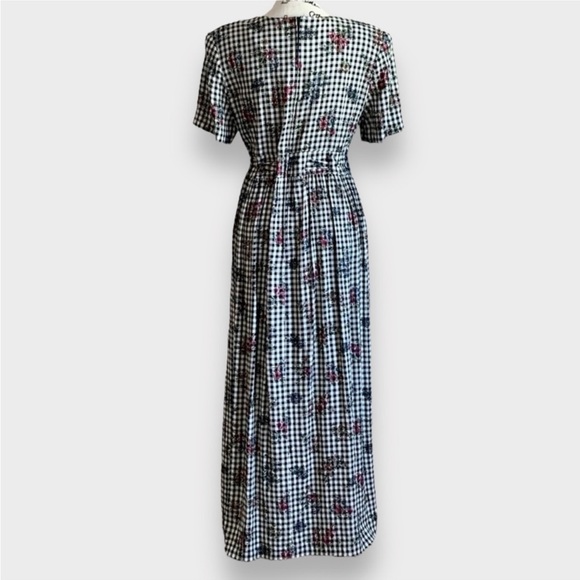 Vintage 90s Black and White Gingham Floral Maxi Dress - Picture 5 of 10